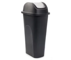 Black Slim 11-Gallon Wastebasket With Silver Flap Lid