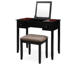 Shirley Black Cherry Mirror Vanity Set With Stool -Home Furnishing Store 810389408 2