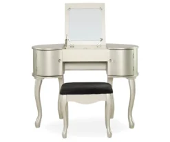 Kelly Silver Rounded Mirror Vanity Set With Stool -Home Furnishing Store 810389505 3