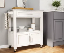 White Double Door Kitchen Cart With Granite Top -Home Furnishing Store 810389516 2