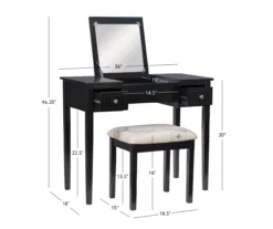 Black Butterfly Mirror Vanity Set With Stool -Home Furnishing Store 810389539 A8
