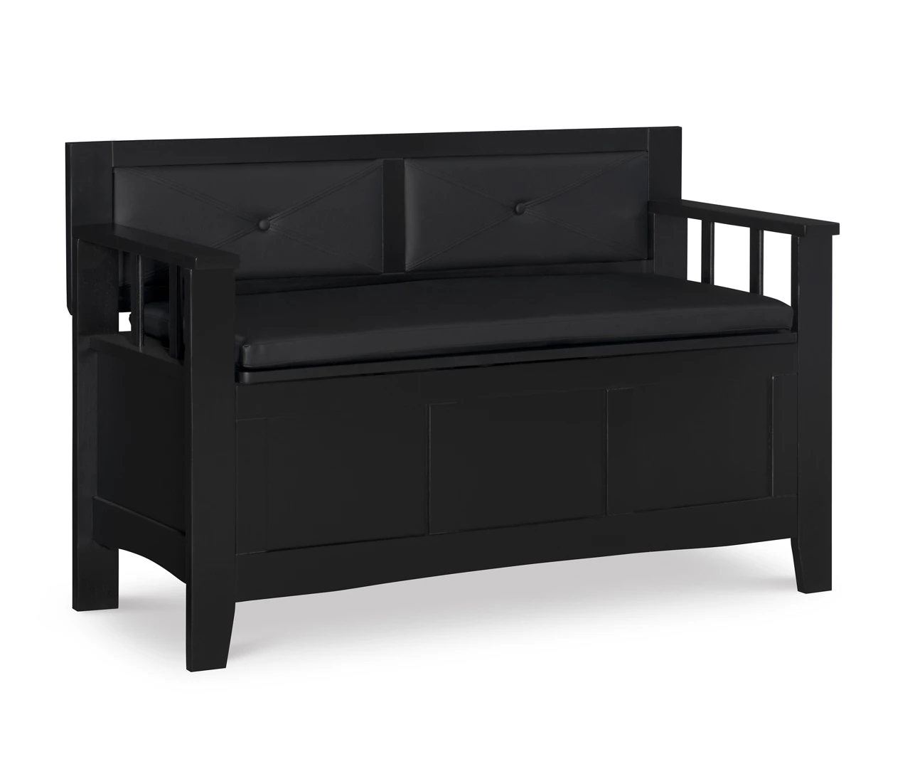 Black Padded Faux Leather Storage Bench 2 Black Padded Faux Leather Storage Bench - Image 2