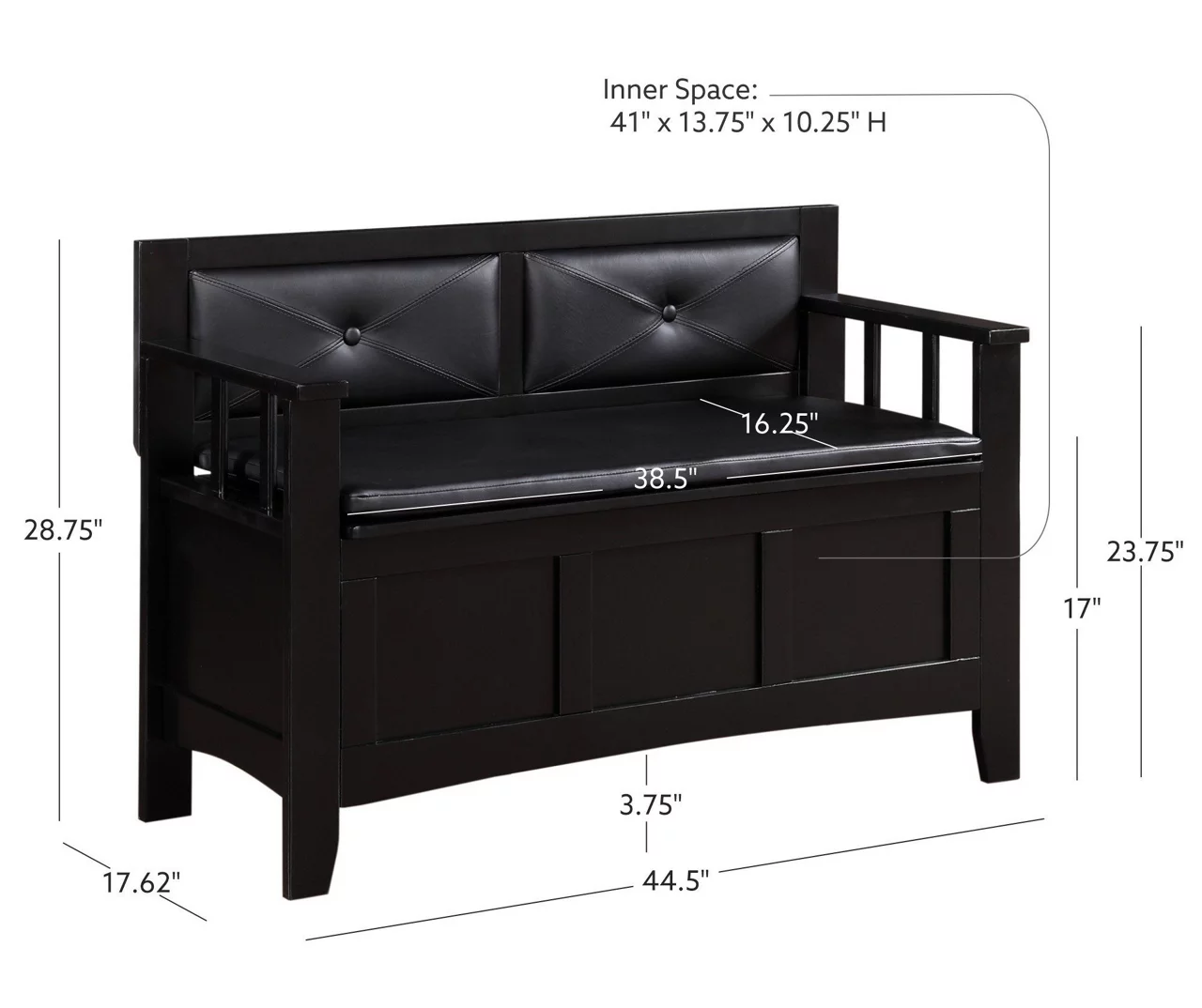 Black Padded Faux Leather Storage Bench 12 Black Padded Faux Leather Storage Bench - Image 12