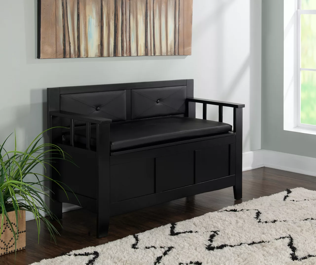 Black Padded Faux Leather Storage Bench 1 Black Padded Faux Leather Storage Bench