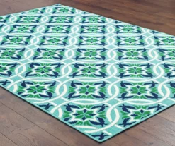 Halsey Blue & Green Round Outdoor Area Rug, (7'10") -Home Furnishing Store 810413052 3