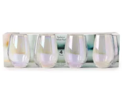 Radiance White Pearl 4-Piece Blue Luster Stemless Wine Glass Set