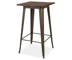 Elm Wood Rustic Wood & Steel Square Bar Table