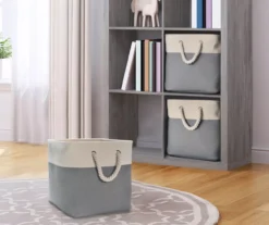 Gray & Cream Fabric Storage Bin With Rope Handles -Home Furnishing Store 810448615 11