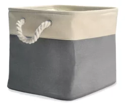 Gray & Cream Fabric Storage Bin With Rope Handles -Home Furnishing Store 810448615 21