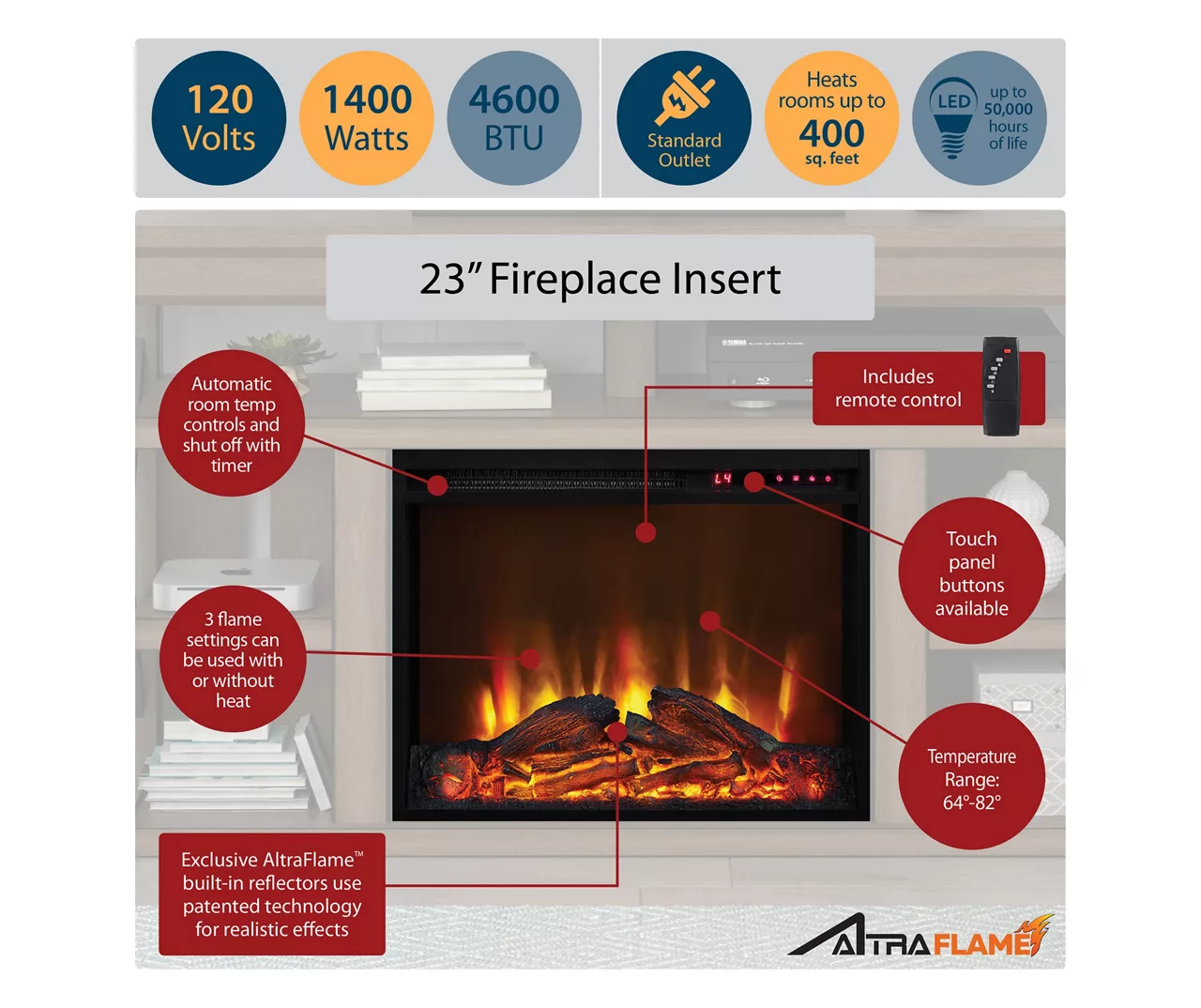 60" Hyde Black Oak Electric Fireplace Console 4 60" Hyde Black Oak Electric Fireplace Console - Image 4