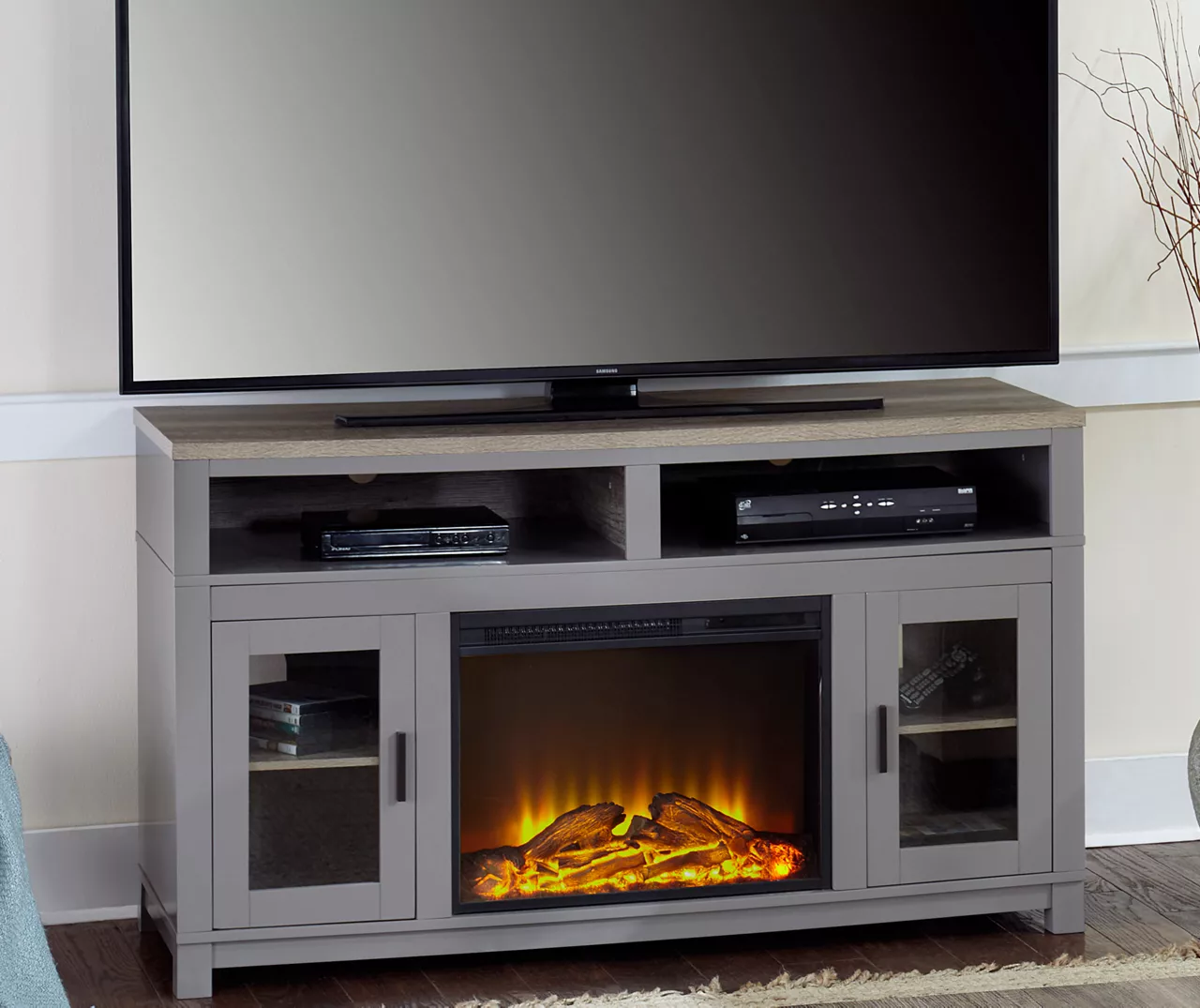 54" Bridgeport Gray Glass Door Electric Fireplace Console 3 54" Bridgeport Gray Glass Door Electric Fireplace Console - Image 3