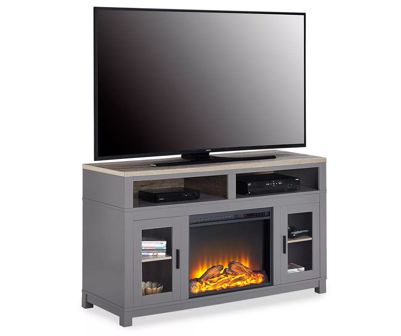 54" Bridgeport Gray Glass Door Electric Fireplace Console 2 54" Bridgeport Gray Glass Door Electric Fireplace Console - Image 2