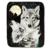 Gray 3 Wolves Moon Raschel Throw, (50" X 60")