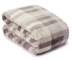 Broyhill Gray Plaid Velvet Plush Blanket -Home Furnishing Store 810477870 1 1