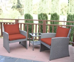 Mirabelle 3-Piece Cushioned Patio All-Weather Wicker Chat Set -Home Furnishing Store 810478138