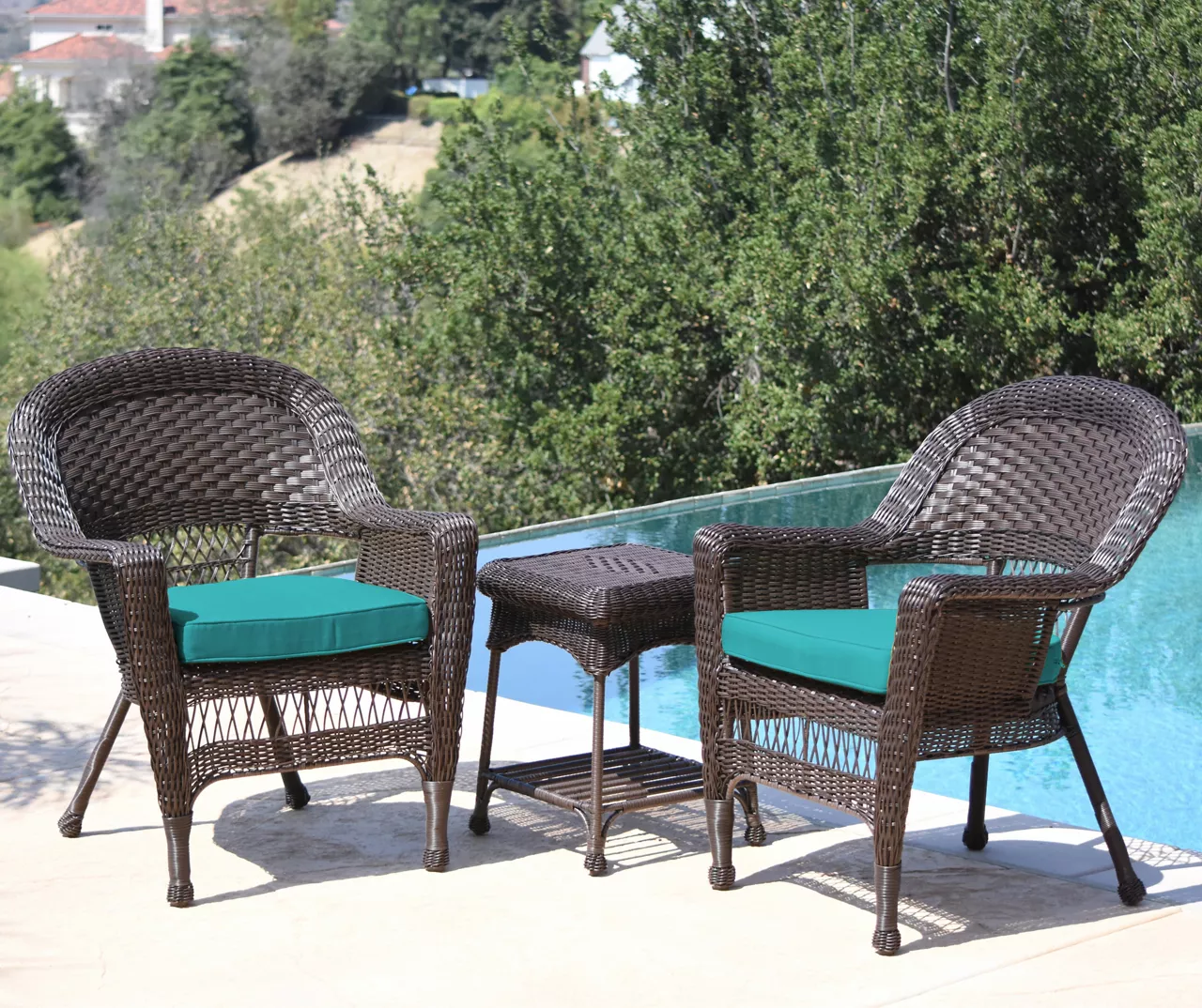 Espresso 3-Piece Cushioned Patio All-Weather Wicker Chat Set 1 Espresso 3-Piece Cushioned Patio All-Weather Wicker Chat Set