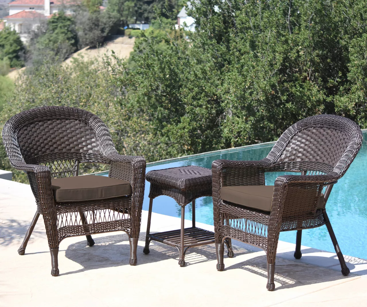 Espresso 3-Piece Cushioned Patio All-Weather Wicker Chat Set 13 Espresso 3-Piece Cushioned Patio All-Weather Wicker Chat Set - Image 13