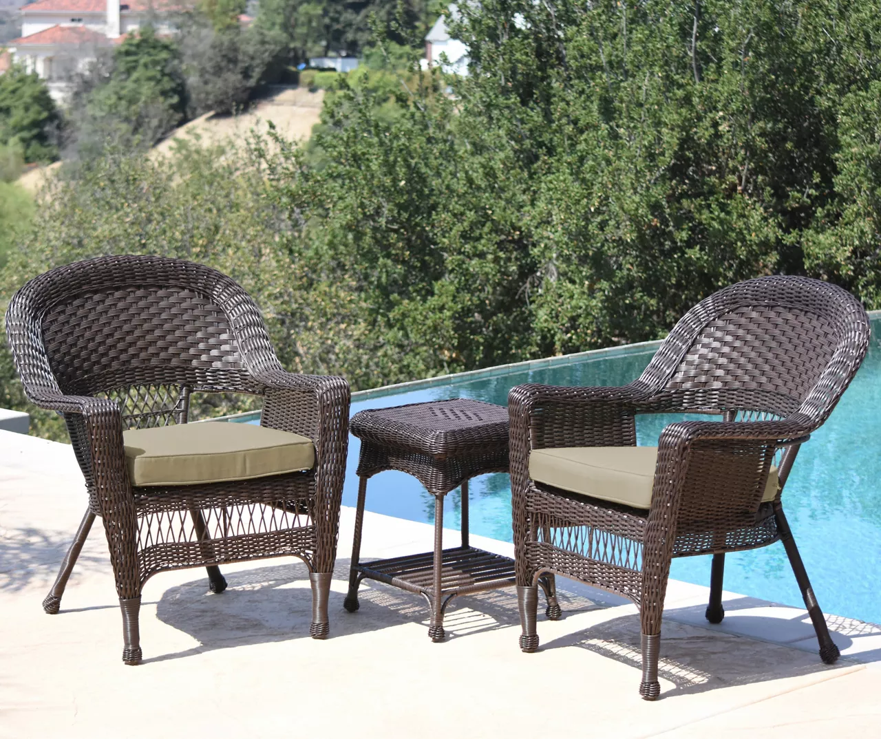 Espresso 3-Piece Cushioned Patio All-Weather Wicker Chat Set 2 Espresso 3-Piece Cushioned Patio All-Weather Wicker Chat Set - Image 2