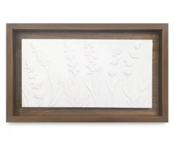 Framed White Embossed Wild Flower Wall Plaque, (10" X 16")