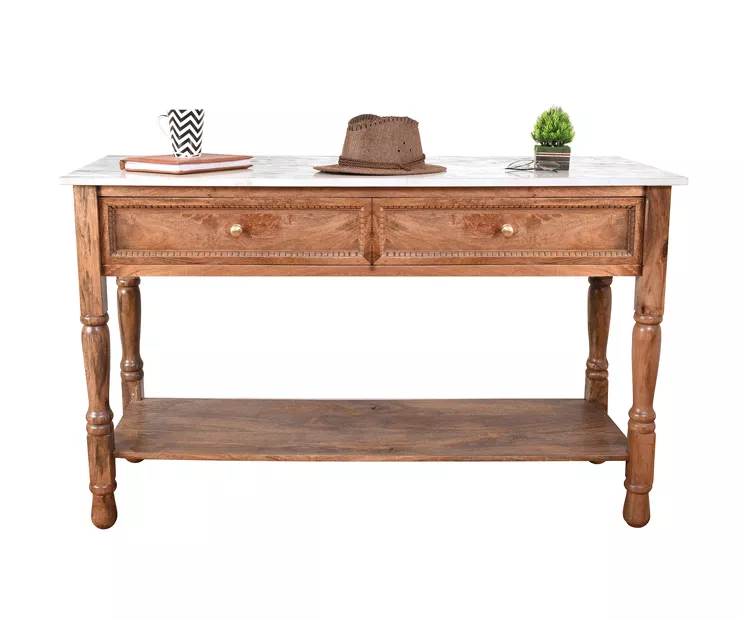 Marble & Mango Wood Console Table 1 Marble & Mango Wood Console Table