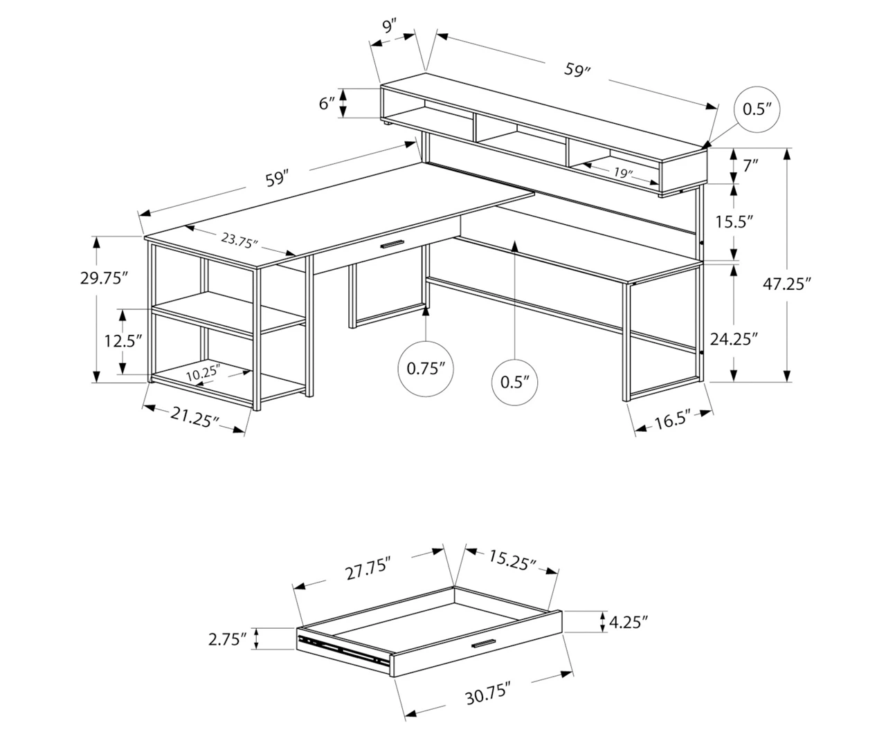 Monarch L-Shaped Corner Desk With Hutch 8 Monarch L-Shaped Corner Desk With Hutch - Image 8