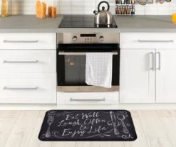 Real Living "Eat Well" Black & White Chalk Print Soft Step Kitchen Mat -Home Furnishing Store 810514470 2