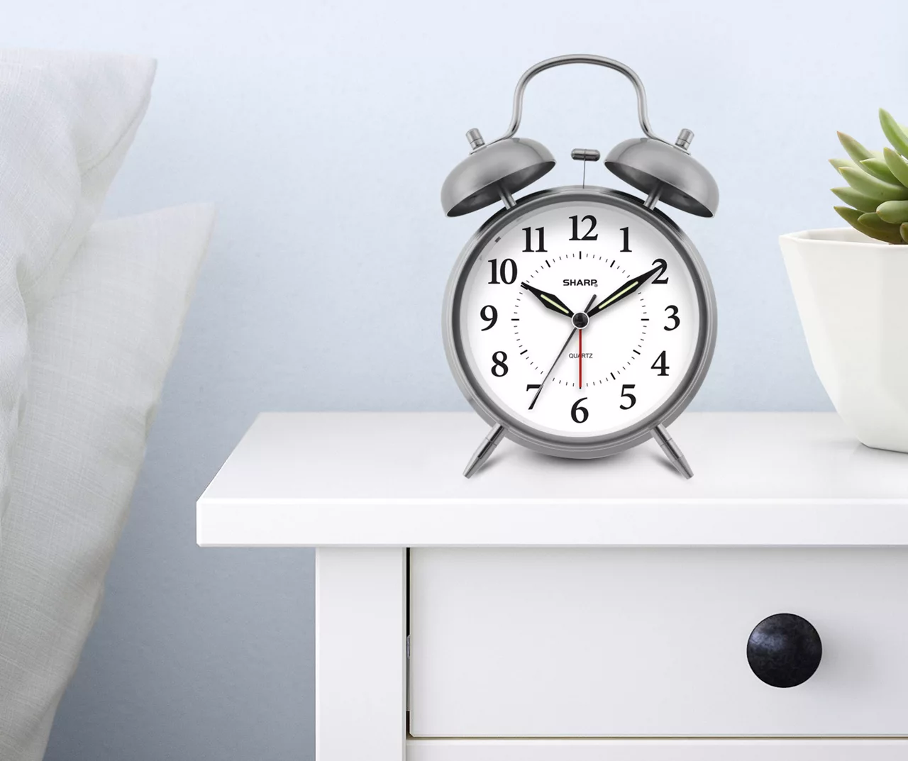 Sharp Brushed Nickel Twin Bell Alarm Clock 6 Sharp Brushed Nickel Twin Bell Alarm Clock - Image 6