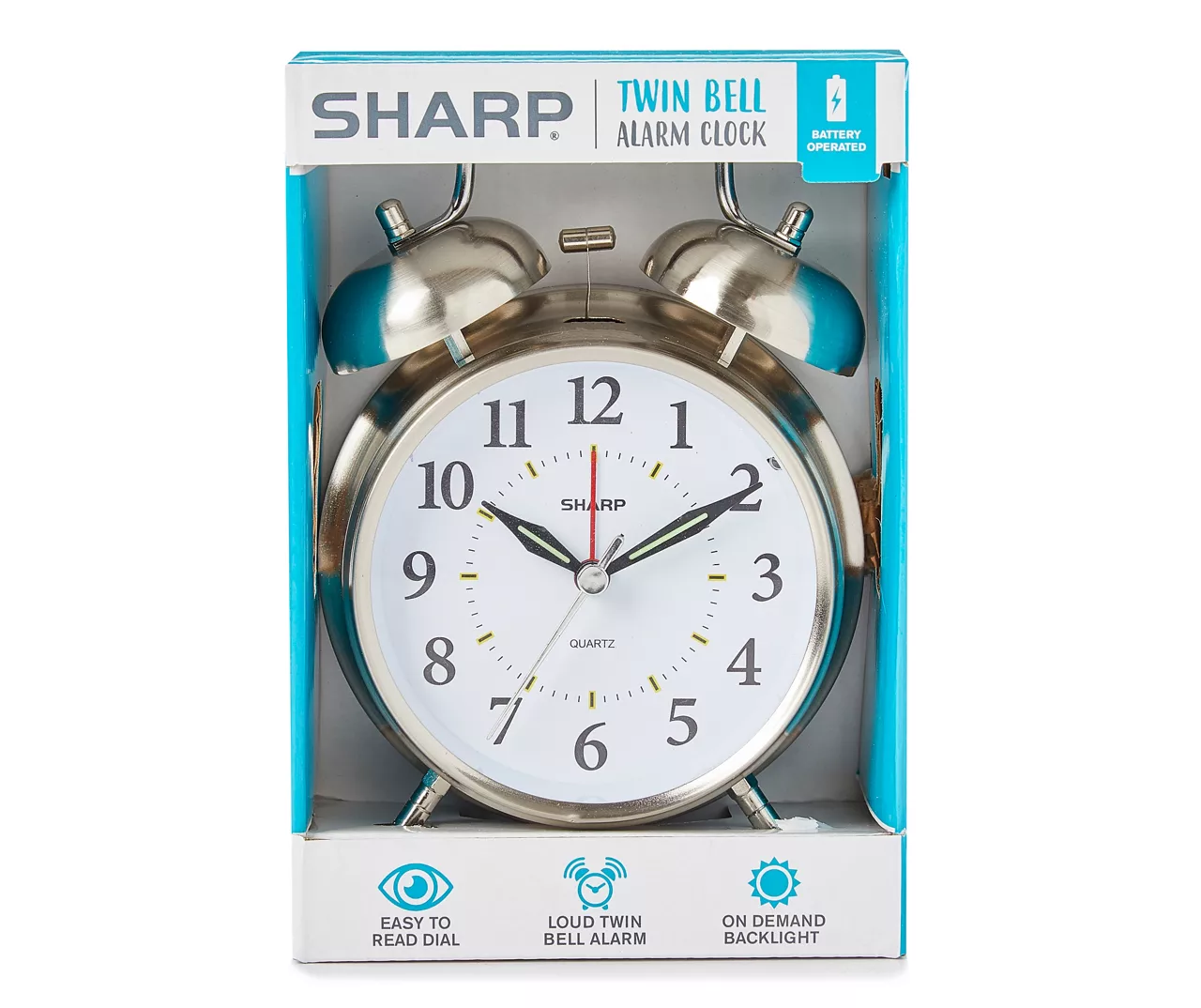 Sharp Brushed Nickel Twin Bell Alarm Clock 1 Sharp Brushed Nickel Twin Bell Alarm Clock