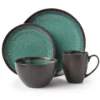 Teal Reactive Stoneware 16-Piece Dinnerware Set