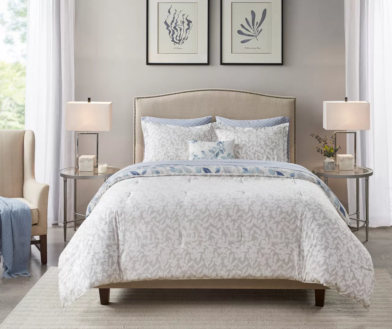 Leisha Blue Twin 6-Piece Reversible Comforter Set 2 Leisha Blue Twin 6-Piece Reversible Comforter Set - Image 2