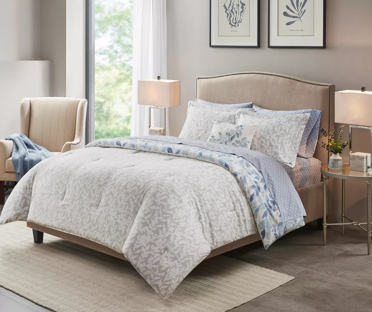 Leisha Blue Twin 6-Piece Reversible Comforter Set 4 Leisha Blue Twin 6-Piece Reversible Comforter Set - Image 4