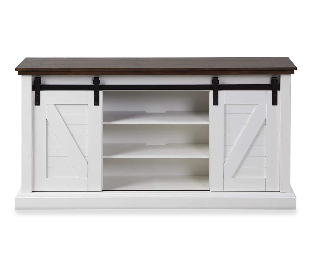 60" Dark Brown & White Barn Door TV Stand 2 60" Dark Brown & White Barn Door TV Stand - Image 2