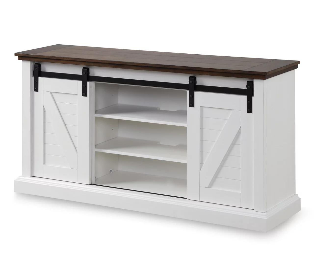 60" Dark Brown & White Barn Door TV Stand 3 60" Dark Brown & White Barn Door TV Stand - Image 3