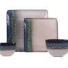 Green, Teal & Cream Square 16-Piece Stoneware Dinnerware Set