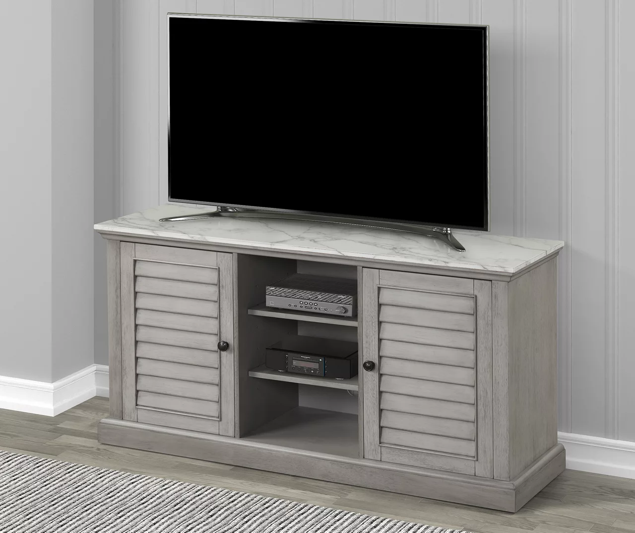 52" Faux Marble Shutter Door TV Stand 3 52" Faux Marble Shutter Door TV Stand - Image 3