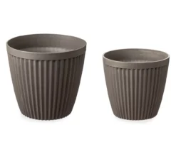 Stone Round Vertical Stripe 2-Piece Plastic Planter Set