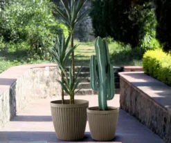 Stone Round Vertical Stripe 2-Piece Plastic Planter Set -Home Furnishing Store 810525066 10
