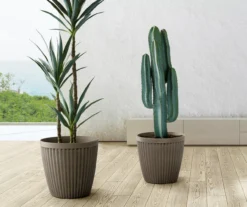 Stone Round Vertical Stripe 2-Piece Plastic Planter Set -Home Furnishing Store 810525066 9