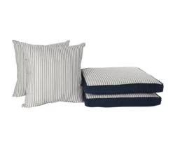 Navy Blue Tick Stripe 4-Piece Reversible Deluxe Outdoor Chair Cushions Set -Home Furnishing Store 810525547 8