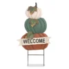 "Welcome" White, Green & Orange Pumpkin Yard Stake