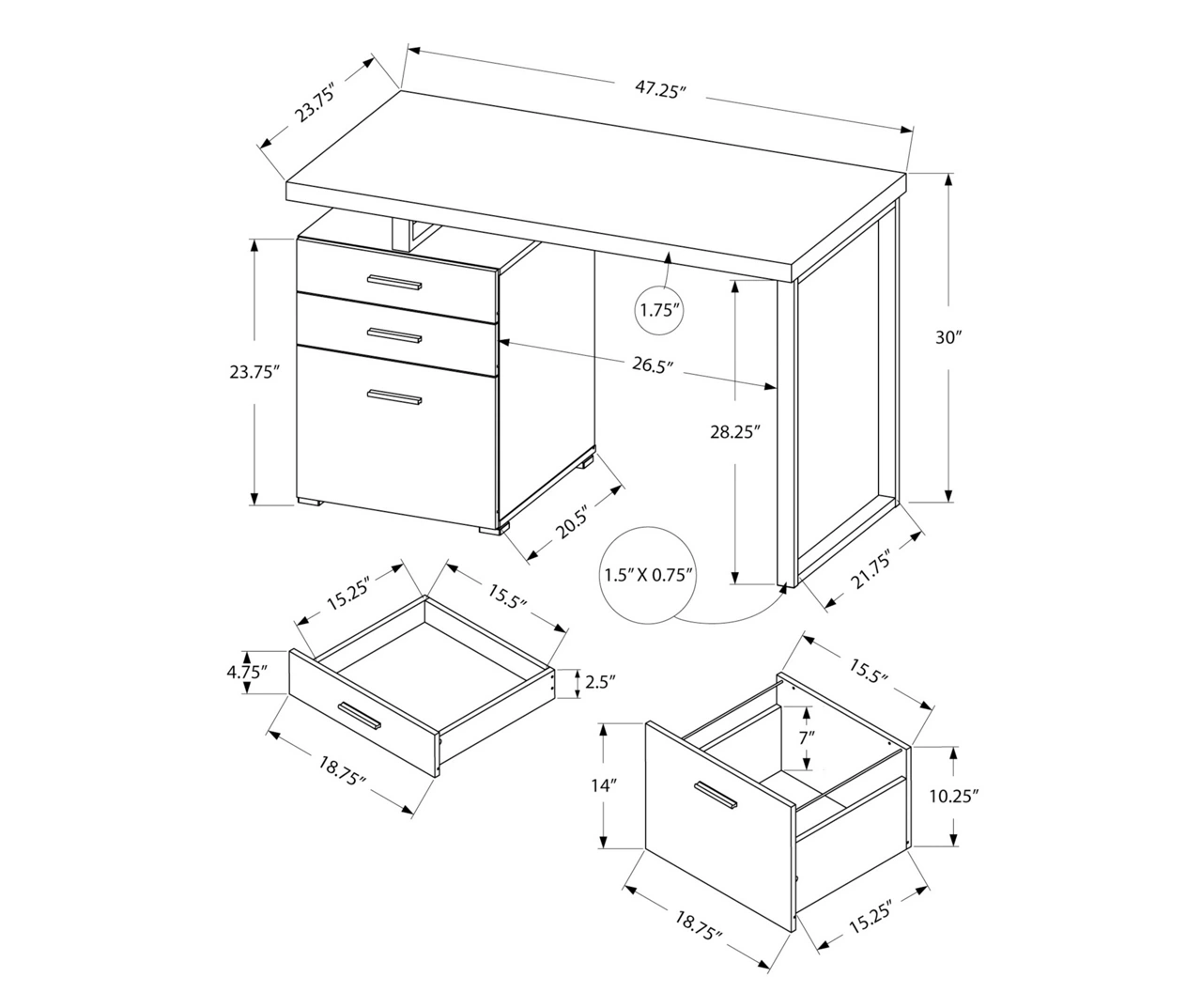 Monarch 48" Floating Computer Desk 18 Monarch 48" Floating Computer Desk - Image 18