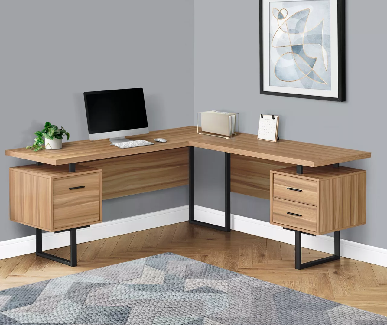 Brown Reclaimed 3-Drawer L-Shaped Corner Desk 2 Brown Reclaimed 3-Drawer L-Shaped Corner Desk - Image 2