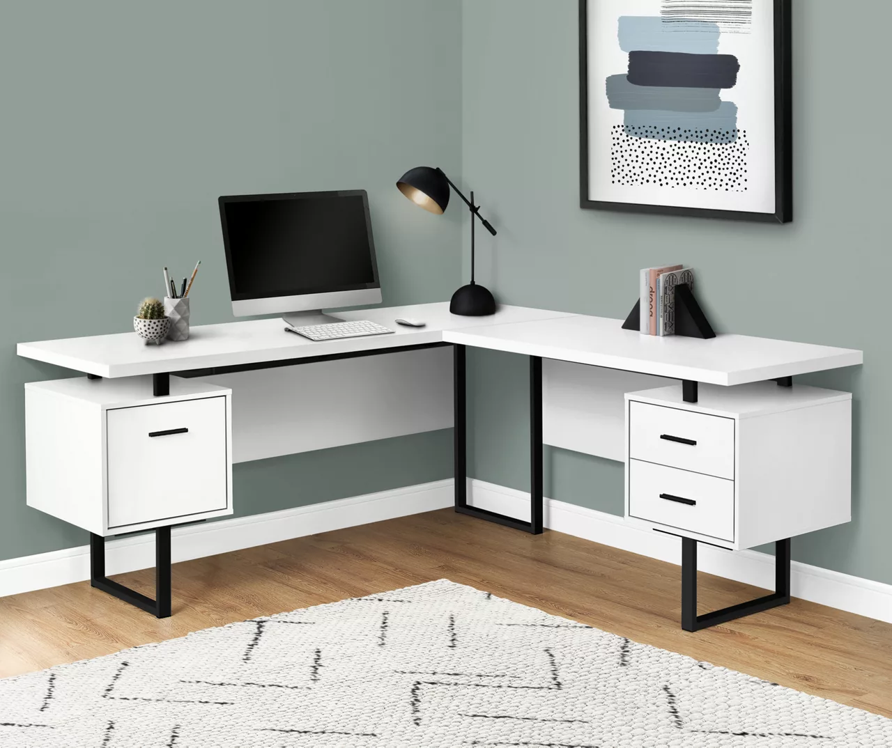 White & Black 3-Drawer L-Shaped Corner Desk 2 White & Black 3-Drawer L-Shaped Corner Desk - Image 2