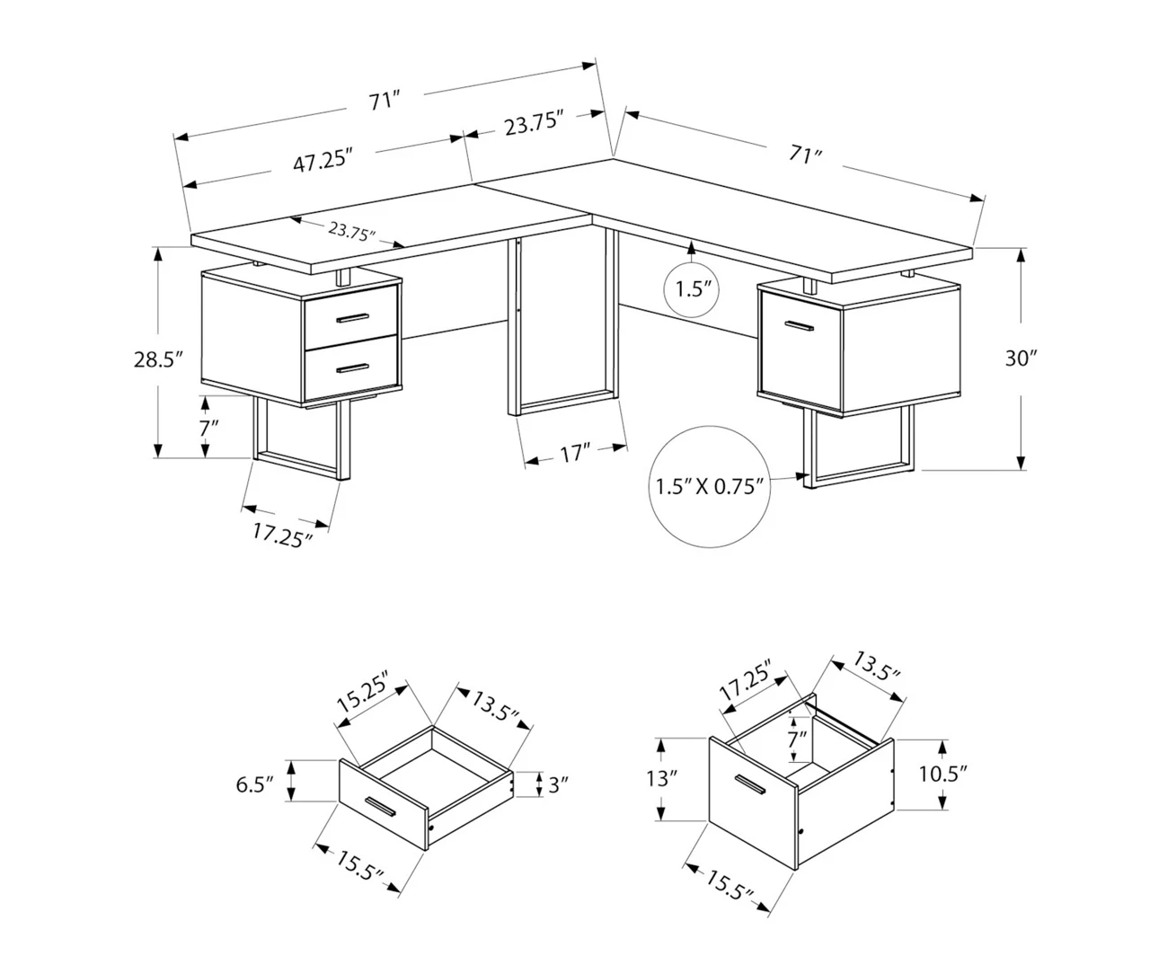 White & Black 3-Drawer L-Shaped Corner Desk 5 White & Black 3-Drawer L-Shaped Corner Desk - Image 5