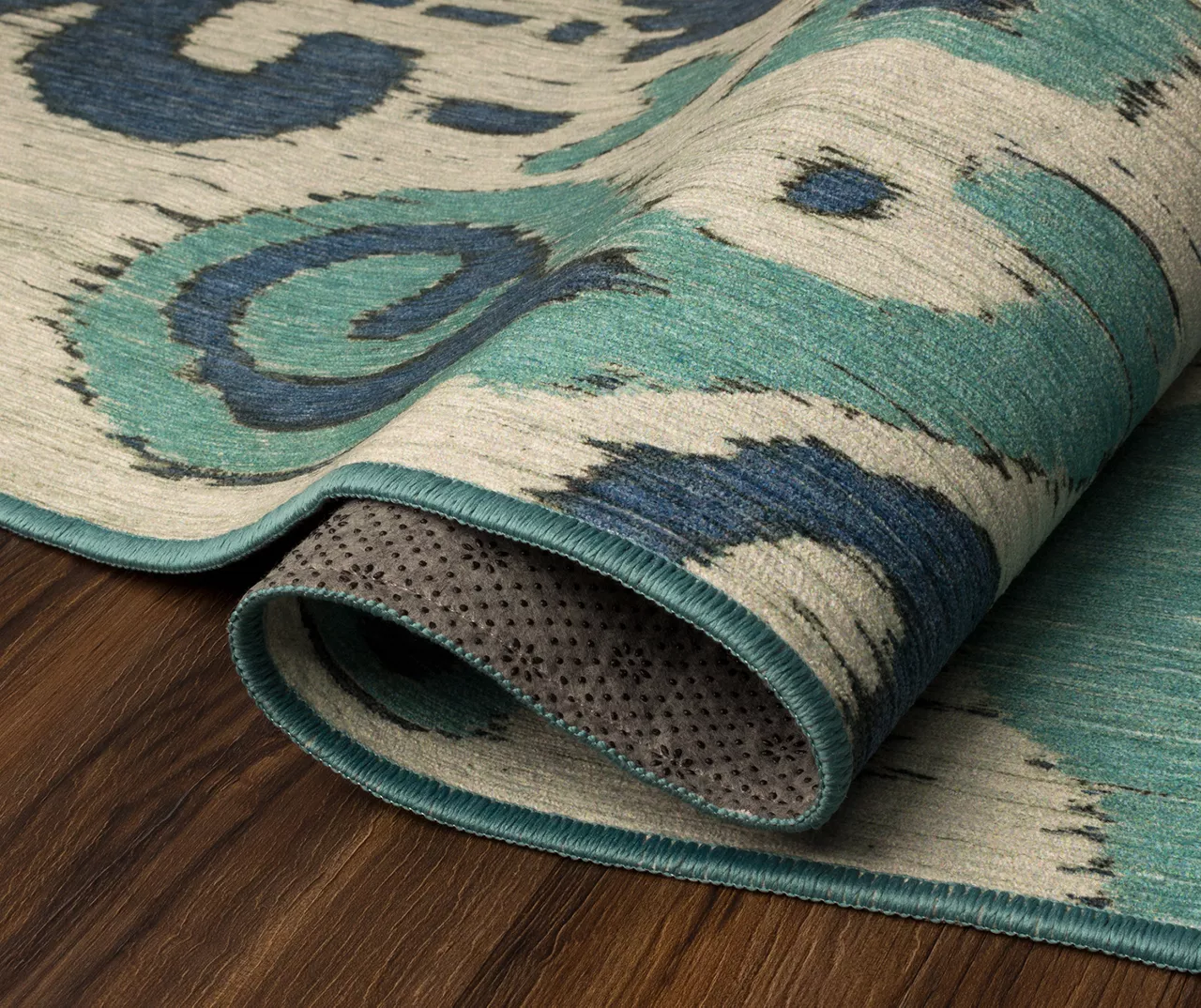My Magic Carpet Ochre Ikat Steel Blue Washable Area Rug, (5' X 7') 4 My Magic Carpet Ochre Ikat Steel Blue Washable Area Rug, (5' X 7') - Image 4