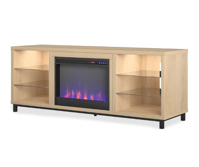70" Intrepid Blonde Oak Deluxe Electric Fireplace Console 2 70" Intrepid Blonde Oak Deluxe Electric Fireplace Console - Image 2