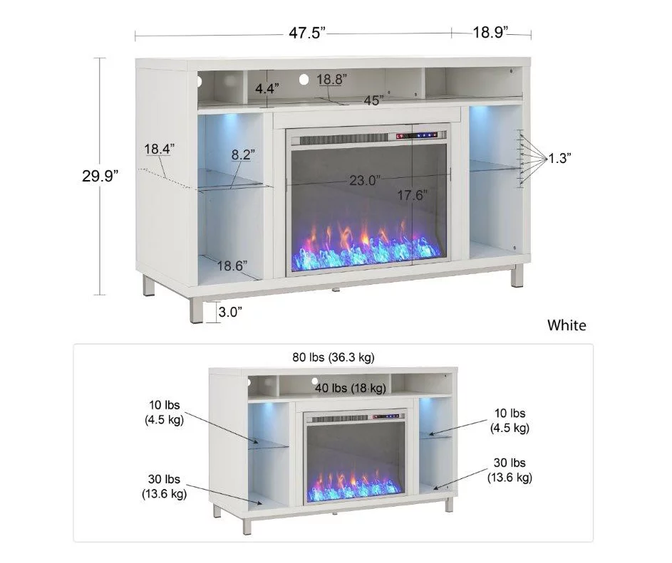 48" Intrepid White Electric Fireplace Console 6 48" Intrepid White Electric Fireplace Console - Image 6