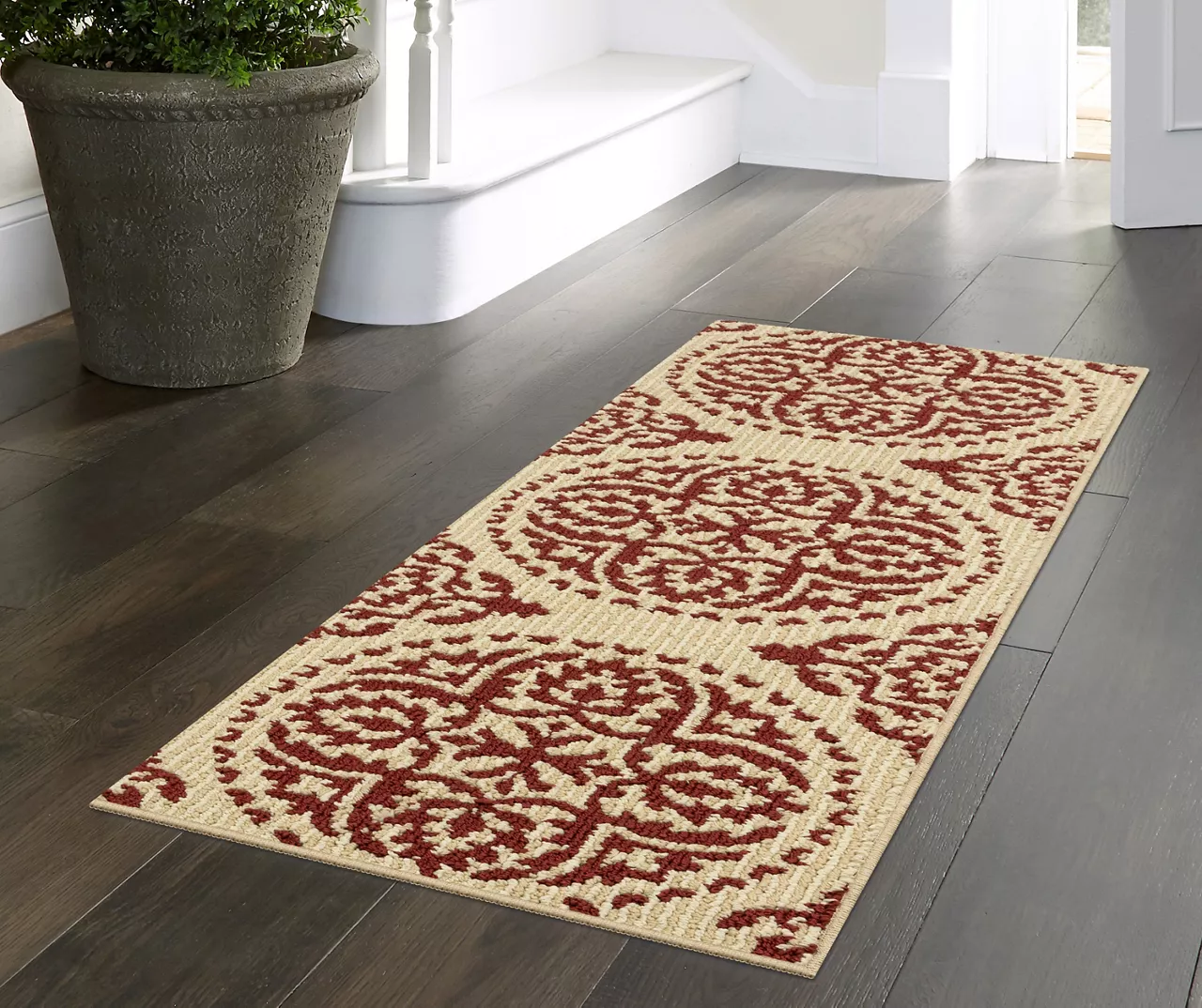 Red & White Medallion Accent Rug, (20" X 60") 2 Red & White Medallion Accent Rug, (20" X 60") - Image 2
