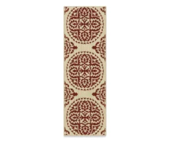 Red & White Medallion Accent Rug, (20" X 60")