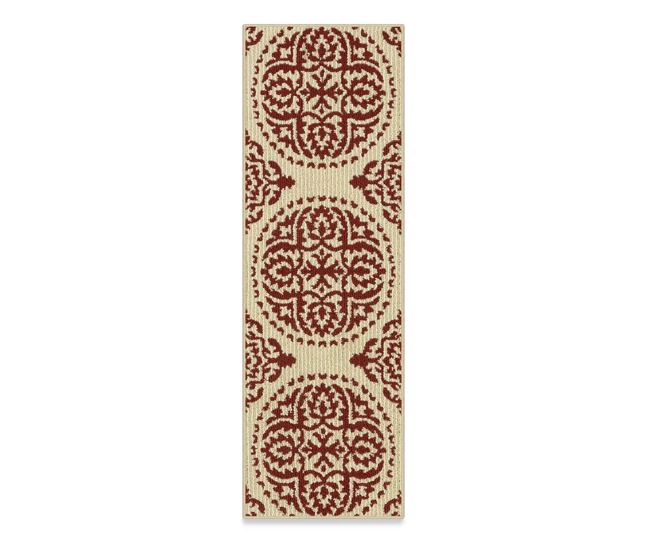 Red & White Medallion Accent Rug, (20" X 60") 1 Red & White Medallion Accent Rug, (20" X 60")